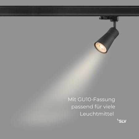 SLV 1008269 PURI 2.0 CONE 3-Phasen-Spot GU10 schwarz/schwarz, schwenkbar, 6 W