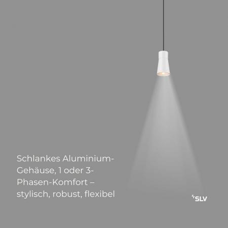 SLV 1008260 PURI 2.0 CONE 1-Phasen-Pendelleuchte GU10, 6W, 200 cm, Weiß