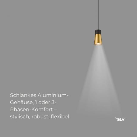 SLV 1008259 PURI 2.0 CONE 1-Phasen-Pendelleuchte GU10, 6W, 200 cm, Schwarz/Gold