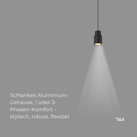 SLV 1008254 PURI 2.0 TUBE Pendelleuchte GU10 schwarz, 200 cm, 1-Phasen-Schienensystem, max. 6W