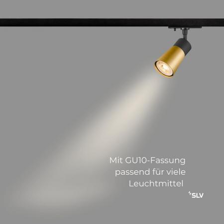 SLV 1008247 PURI 2.0 CONE Schienenstrahler GU10 schwarz/gold, 1-Phasen, max. 6W, dreh- und schwenkbar