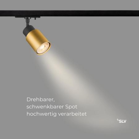 SLV 1008243 PURI 2.0 TUBE Schienenstrahler GU10 schwarz/gold, 1-Phasen, max. 6W, dreh- und schwenkbar