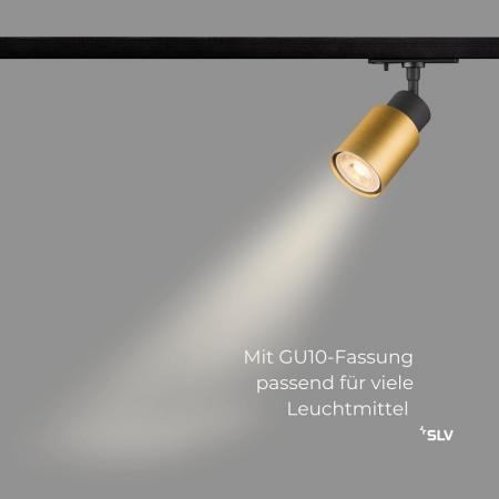 SLV 1008243 PURI 2.0 TUBE Schienenstrahler GU10 schwarz/gold, 1-Phasen, max. 6W, dreh- und schwenkbar