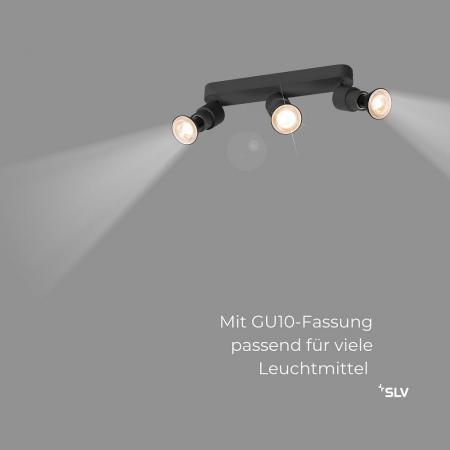 SLV 1008235 PURI 2.0 Basic, Wand- und Deckenaufbauleuchte, long, rund, 3 x max. 6 W GU10, schwarz
