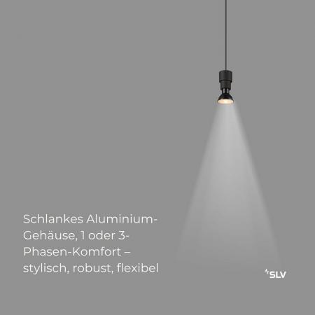 SLV 1008210 PURI 2.0 Basic PD 3-Phasen-Pendelleuchte GU10 Schwarz, 200 cm