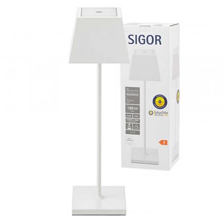 Sigor Akku-Tischleuchte NUINDIE eckig weiß 37cm dimmbar IP54 In & Out