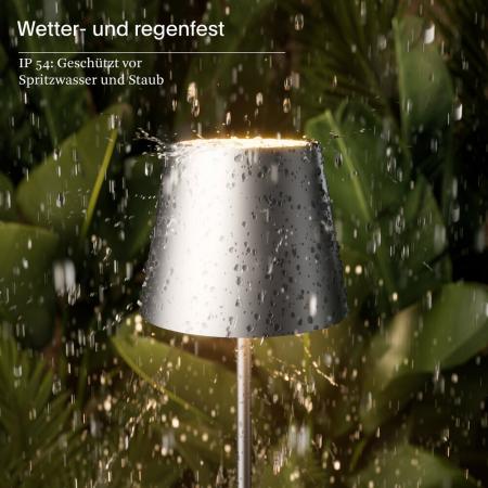 Sigor Akku-Tischleuchte NUINDIE rund silber dimmbar 38cm IP54 In- & Outdoor