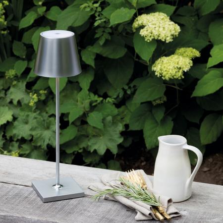 Sigor Akku-Tischleuchte NUINDIE rund silber dimmbar 38cm IP54 In- & Outdoor