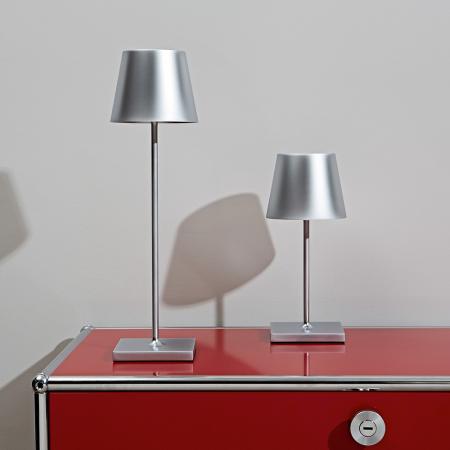 Sigor Mini Akku-Tischleuchte NUINDIE rund silber dimmbar 25cm IP54 In- & Outdoor