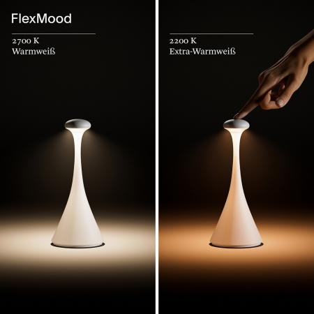 Sigor Akku-Tischleuchte Nudrop mini 21cm rund salbeigrün dimmbar Flex-Mood 2200K/2700K IP54 In- & Outdoor