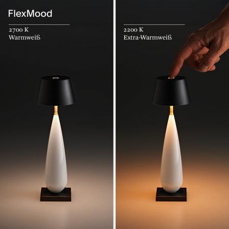 Akku-Tischleuchte Thala 220mm keramikweiß/schwarz 2,3W Flex-Mood 2200K/2700K IP65 Ra80 dimmbar Aluminium
