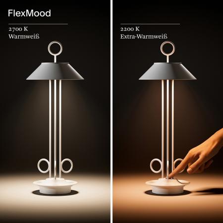 Sigor Nudiderot Akku-Tischleuchte chrom dimmbar Flex-Mood 2200K/2700K IP54 In- & Outdoor
