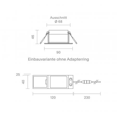 Sigor Einbauleuchte Argent IP54 BM68/83mm schwarz IP54 8W 3000K 36° 580lm Ra90 dim 360° schwenkbar