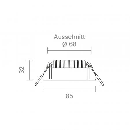Sigor Einbauleuchte 68 Diled Eckig 6W 370lm 2700K stahl 36° dimmbar und mit hoher Farbwiedergabe