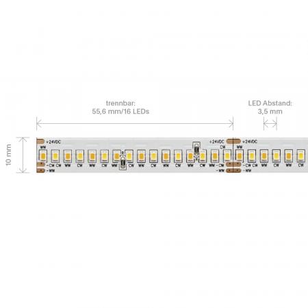 Sigor 20W/m Tunable White LED-Streifen 4000-2100K 5m 288LED/m IP20 24V 2139lm RA90