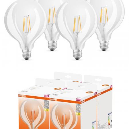 4er-Pack Osram LED Retrofit GLOBE 125 E27 Filament Lampe 4W 2700K wie 40W 470 Lumen