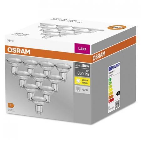 10er-PACK OSRAM LED BASE PAR16 GU10 LED Strahler 4.3W wie 50W 36° 2700K warmweißes Licht GLAS
