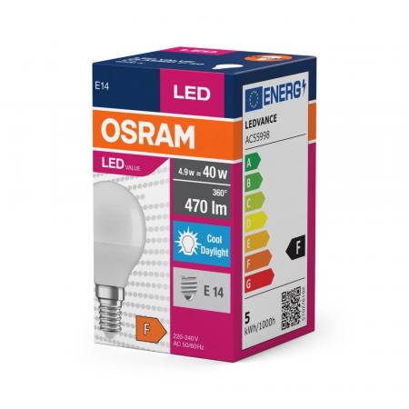 OSRAM E14 LED Tropfenlampe Value Classic P 4,9W tageslichtweiss