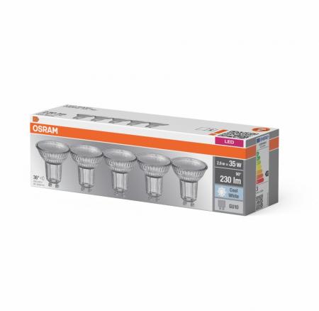 5er-PACK OSRAM LED GU10 Strahler PAR16 2,6W wie 35W neutralweisses Licht mit schmalem Lichtkegel 36° GLAS