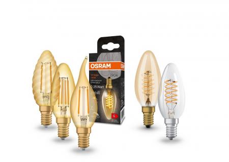 Osram E14 VINTAGE Filament LED Lampe in Kerzenform 2,2W wie 22W extra warmweißes Licht sehr dekorativ