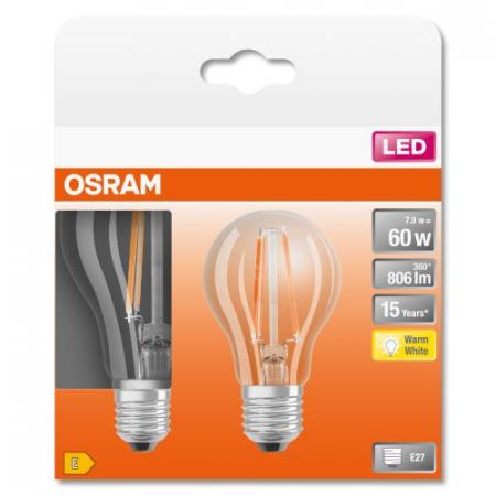 Abverkauf:  2er Sparset E27 OSRAM LED Filament LED Lampen 6,5W wie 60W warmweißes Licht     Nur noch angezeigter Bestand verfügbar: