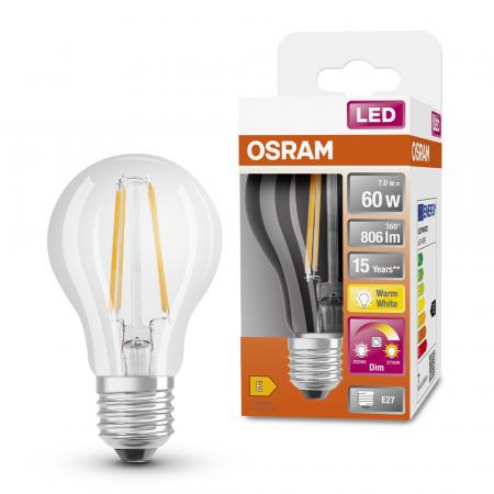 OSRAM LED Superstar Plus Classic A 60 Filament E27 7 W 60 W Ersatz 806 lm 2200–2700 K Warmweiß 230 V dimmbar