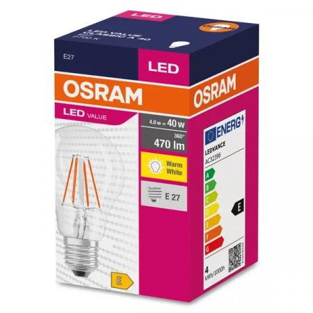 10 x OSRAM E27 LED Filament Lampe VALUE CLASSIC A 40 4W wie 40W 2700 K warmweißes Licht in Birnenform