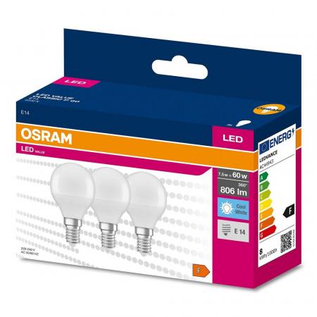 3er Sparset OSRAM E14 LED Lampe VALUE Classic P 60 frosted 6,5W wie 60W 4000 universalweiß