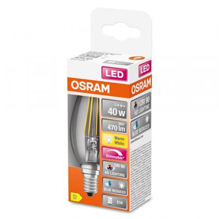 OSRAM E14 Kerzen LED Lampe SUPERSTAR PLUS HD LIGHTING klar dimmbar 3,4W wie 40W warmweißes Licht & hohe Farbwiedergabe