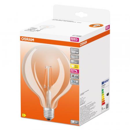 OSRAM E27 Globe 100 LED Glühbirne klar dimmbar 11W wie 100W warmweißes Licht 2700K mit hoher Farbwiedergabe 90Ra
