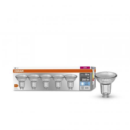 5er-PACK OSRAM LED Base PAR16 GU10 Strahler 4.3W=50W 36° neutralweiss GLAS