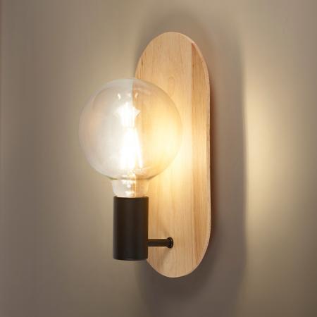 OSRAM Wandleuchte Decor WOOD in Schwarz-Braun aus Holz & Metall mit E27 Fassung