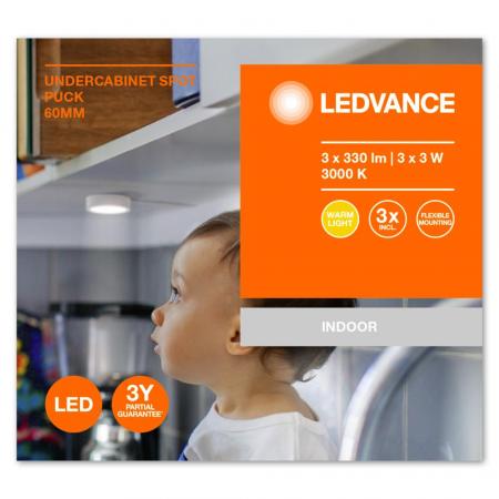 LEDVANCE Undercabinet Spot Puck 65mm 3 x 3W White Spotleuchten für Unterschrankbeleuchtung warmweißes Licht