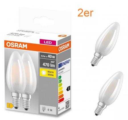 2er-PACK OSRAM BASE Classic E14 RETROFIT LED Glühbirnen MATT 4W=40W warmweisses Licht