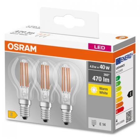 3er Pack Osram E14  BASE LED Leuchtmittel Filament 4W wie 40W Warmweiße Wohnungsbeleuchtung