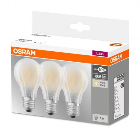 6er Vorteilspack Osram LED BASE A60 E27 GLAS 7W 2700K wie 60W