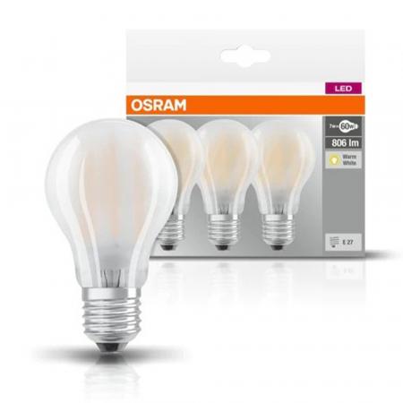 3er PACK OSRAM LED Base Classic A 60 Filament 7W wie 60W 806lm 2700K Warmweiß 300° E27 matt