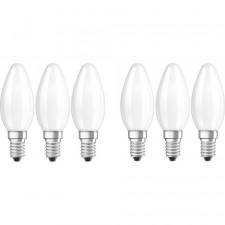 6er-PACK OSRAM E14 LED Leuchtmittel MATT 4W wie 40W warmweiss Kerzenform