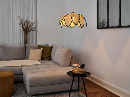 OSRAM Imposante Pendelleuchte Decor Rattan Lotus aus Rattan|Stahl mit E27 Fassung beige - Ø 48 cm