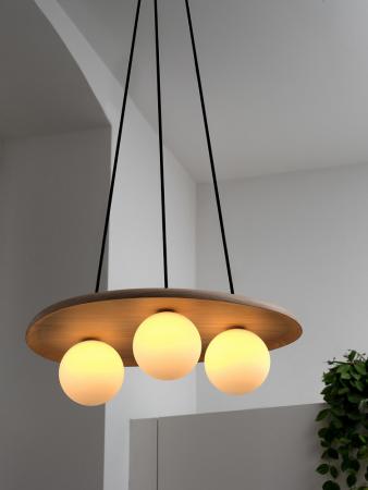 OSRAM Pendelleuchte Decor Wood Nest aus Kautschukholz mit 3 x G9 Fassung hellbaraun - mit matten Glaskugeln
