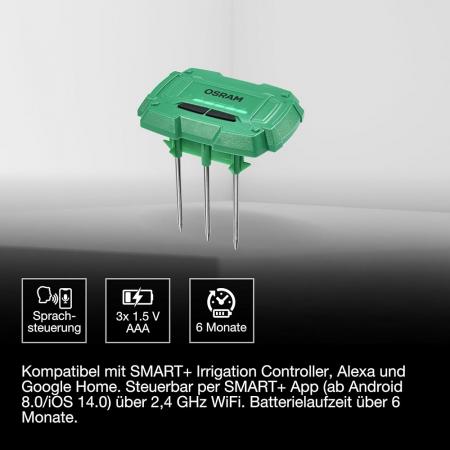 OSRAM SMART+ WIFI Boden SENSOR Green - Misst die Bodenfeuchtigkeit sowie die Bodentemperatur und sendet die Daten automatisch an das SMART+ Bewässerungssteuergerät