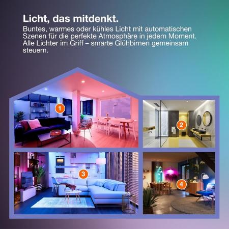 Osram E27 SMART+ MATTER Lampe A60 4,8W wie 40W Multicolor - dimmbar, steuerbar mit App oder Sprachassistent, Matter kompatibel