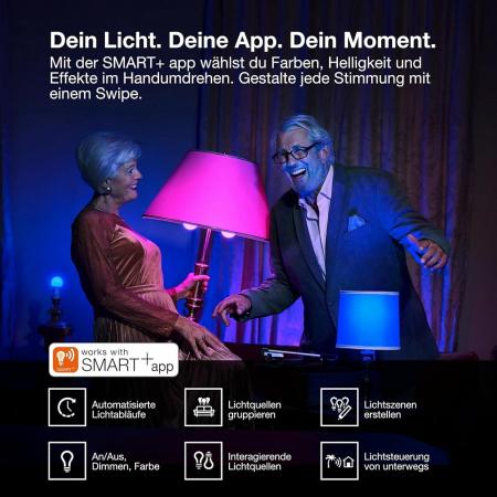 Osram E27 SMART+ MATTER Lampe A60 4,8W wie 40W Multicolor - dimmbar, steuerbar mit App oder Sprachassistent, Matter kompatibel