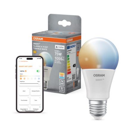 OSRAM E27 SMART+ MATTER Classic LED-Lampe 9,5W wie 75W Dimmbar Tunable White - Matter over WiFi, App- und Sprachsteuerung