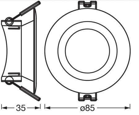 5er Set OSRAM GU10 2,6W LED Spot Set Recess Einbaustrahler Weiß 2700K IP20 -  Einbaudurchmesser 68mm, Einbautiefe 115mm