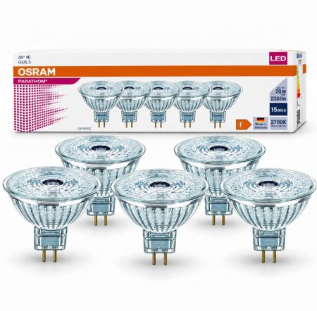 Aktion: 5er Pack OSRAM GU5.3 LED Reflektor MR16 36° Abstrahlwinkel 2,6W wie 20W 2700K warmweißes Licht 12V