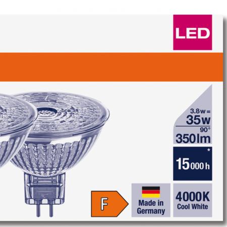 10er Pack OSRAM GU5.3 LED Reflektor MR16 36° Abstrahlwinkel 3,8W wie 35W 4000K neutralweißes Licht 12V