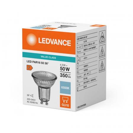 Ledvance GU10 PAR16 LED Spot 36° 4,3W wie 50W 6500K kaltweißes Licht Value Class