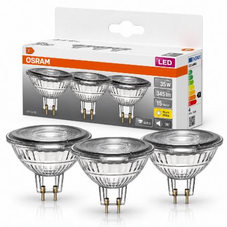 3er Pack OSRAM LED STAR MR16 3,8W wie 35W 345lm 2700K Warmweiß 36° GU5.3 12V