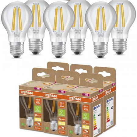 6er Sparpack OSRAM E27 SUPERSTAR+ CLASSIC besonders effiziente LED Lampe dimmbar 2,6W wie 40W 2700K warmweißes Licht